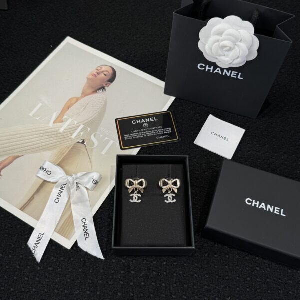 Chanel Double C Bow Earrings - Image 2