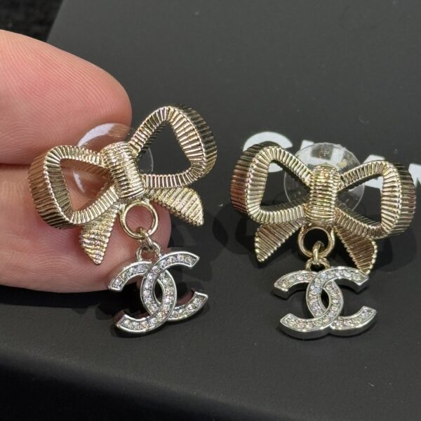 Chanel Double C Bow Earrings - Image 4