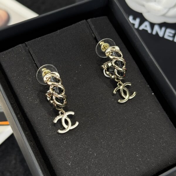 Chanel C2 Double C Black Leather Rope Earrings