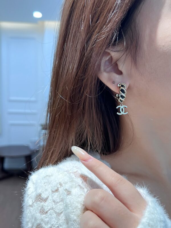 Chanel C2 Double C Black Leather Rope Earrings - Image 3