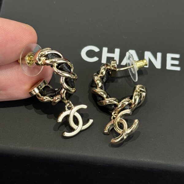 Chanel C2 Double C Black Leather Rope Earrings - Image 4