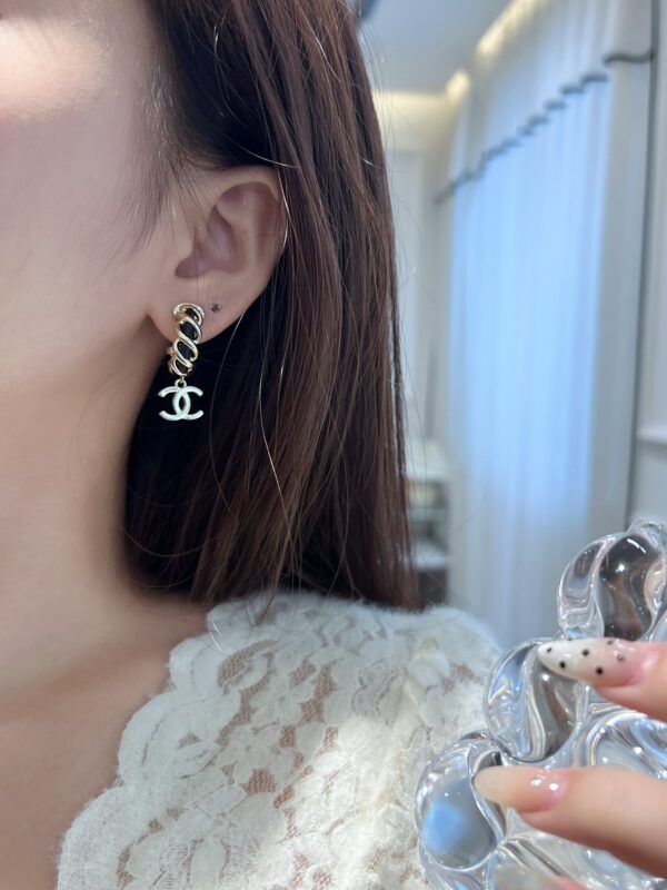 Chanel C2 Double C Black Leather Rope Earrings - Image 5