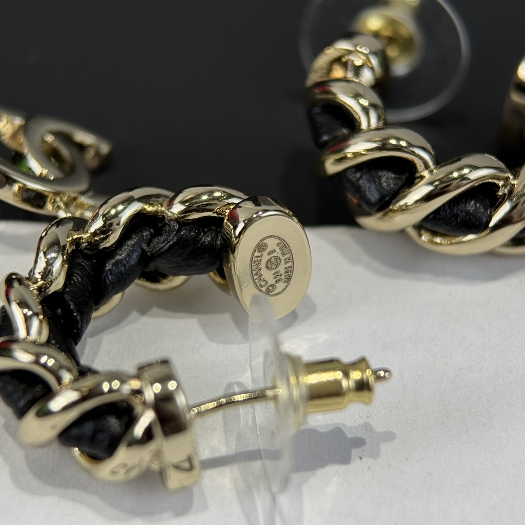 Chanel C1 Double C Half Round Black Leather Rope Earrings - Image 7