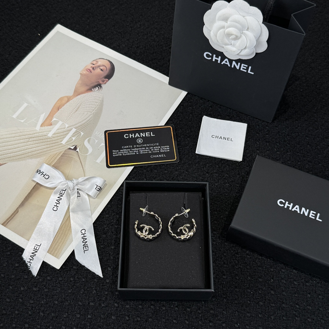 Chanel C1 Double C Half Round Black Leather Rope Earrings - Image 2