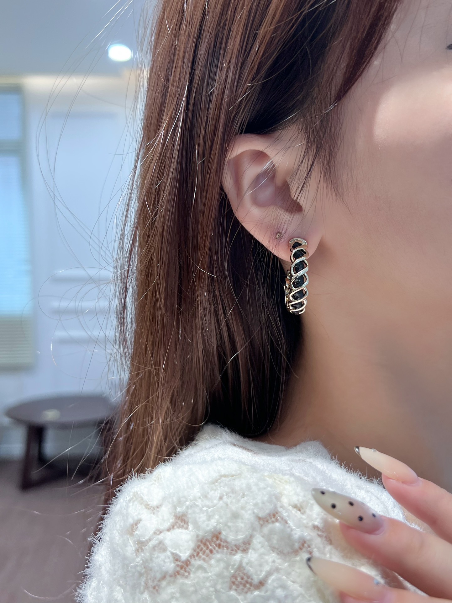 Chanel C1 Double C Half Round Black Leather Rope Earrings - Image 3