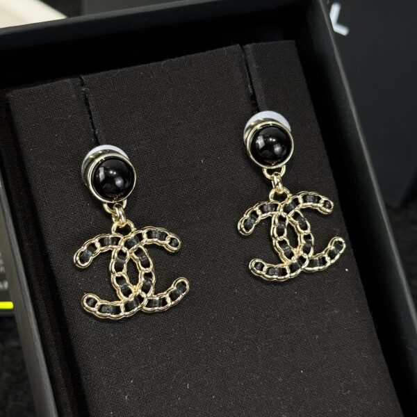 Chanel C2 Double C Black Leather Rope Earrings