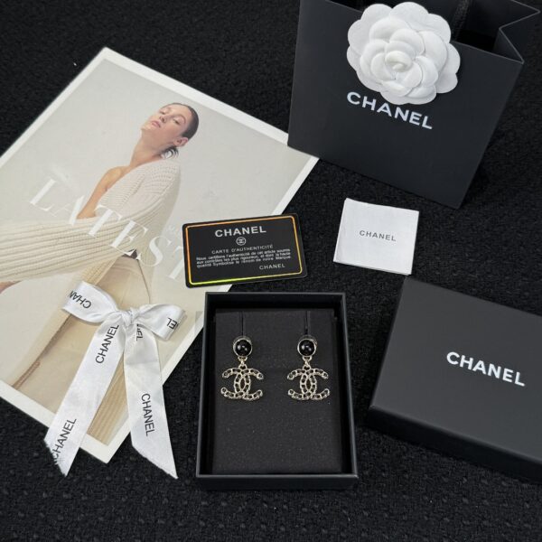 Chanel C2 Double C Black Leather Rope Earrings - Image 2