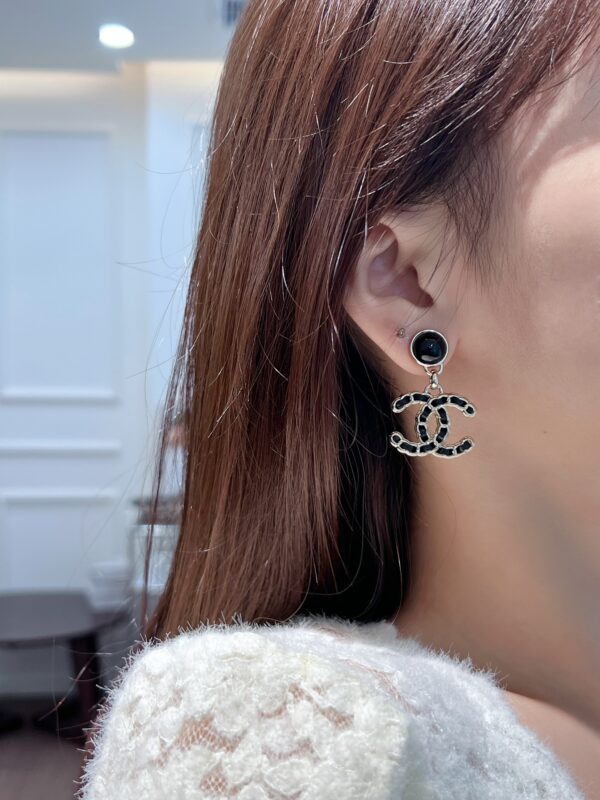 Chanel C2 Double C Black Leather Rope Earrings - Image 3