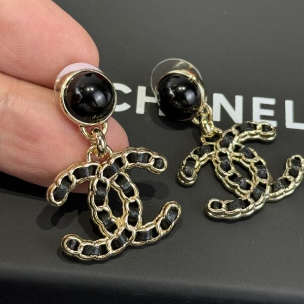 Chanel C2 Double C Black Leather Rope Earrings - Image 4