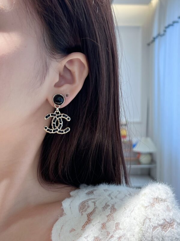 Chanel C2 Double C Black Leather Rope Earrings - Image 5