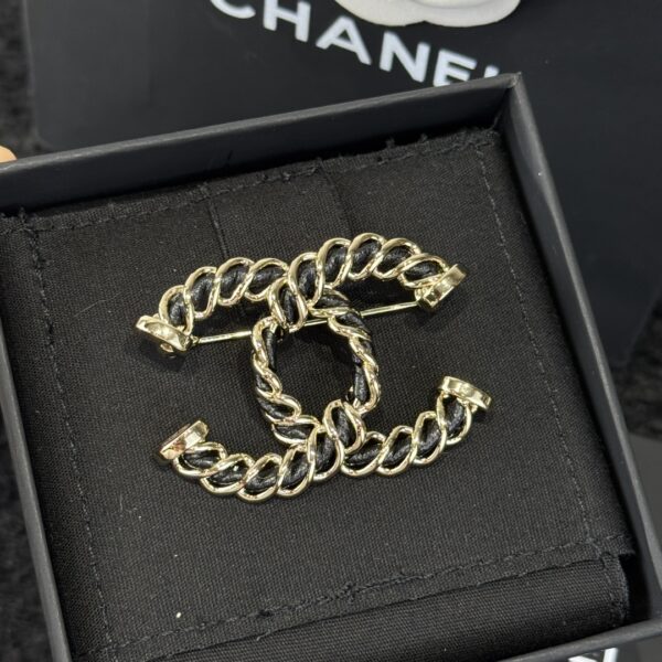 Chanel Double C Black Leather Rope Brooch