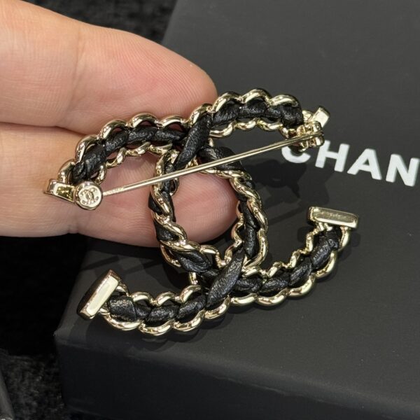 Chanel Double C Black Leather Rope Brooch - Image 6