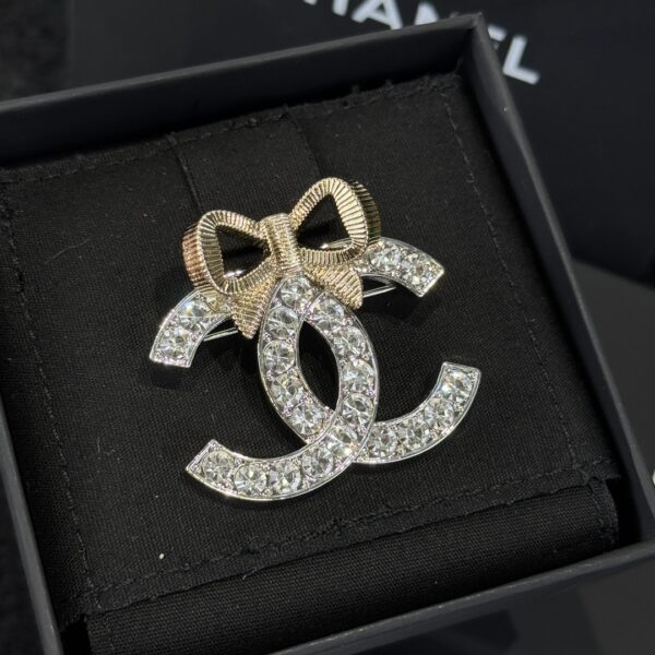 Chanel Double C Full Diamond Bow Brooch