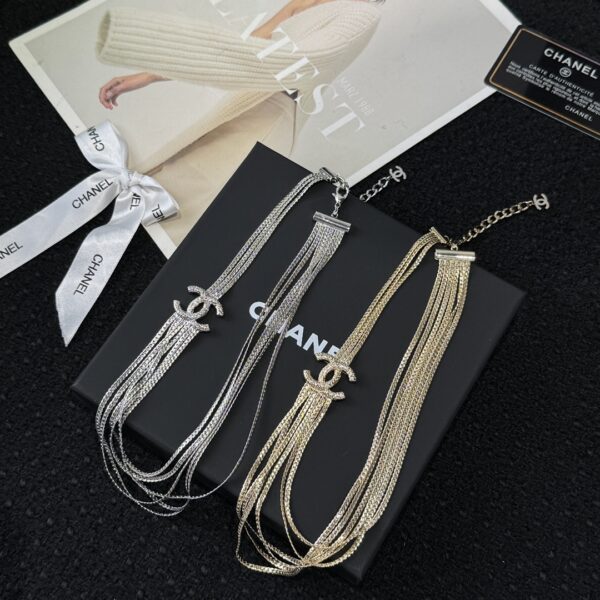 Chanel Silver Gold Double C Multi Layer Snake Bone Chain Necklace