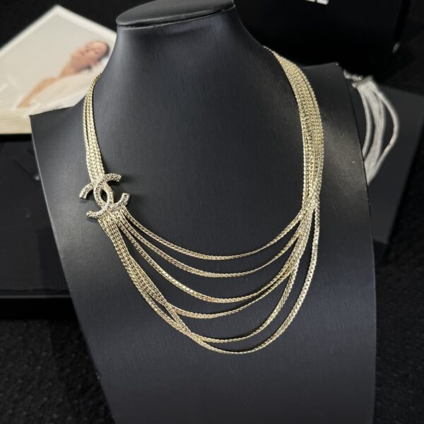Chanel Silver Gold Double C Multi Layer Snake Bone Chain Necklace - Image 4