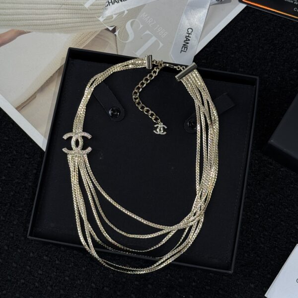 Chanel Silver Gold Double C Multi Layer Snake Bone Chain Necklace - Image 6
