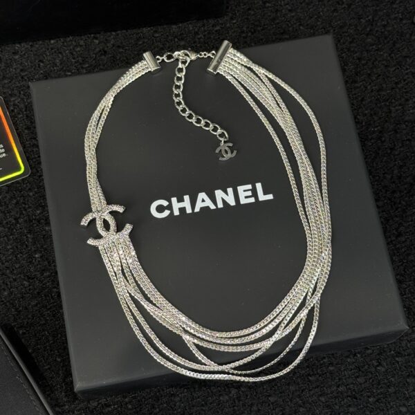 Chanel Silver Gold Double C Multi Layer Snake Bone Chain Necklace - Image 7