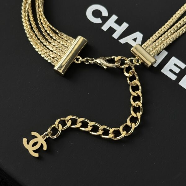 Chanel Silver Gold Double C Multi Layer Snake Bone Chain Necklace - Image 8
