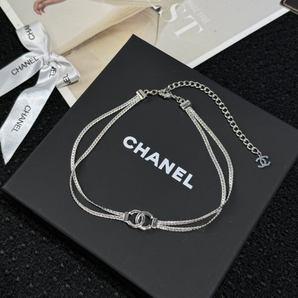 Chanel Silver Double C Double layer Snake Bone Chain Necklace