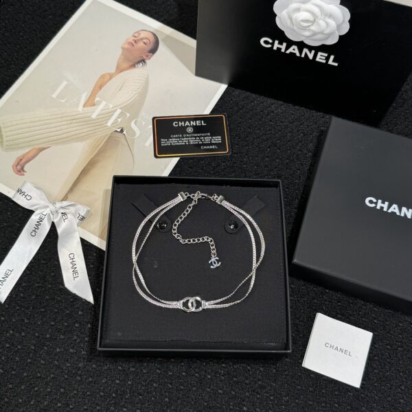 Chanel Silver Double C Double layer Snake Bone Chain Necklace - Image 2