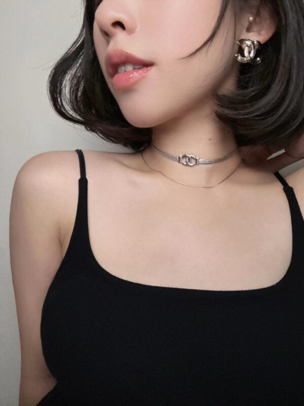 Chanel Silver Double C Double layer Snake Bone Chain Necklace - Image 3