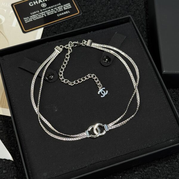 Chanel Silver Double C Double layer Snake Bone Chain Necklace - Image 4