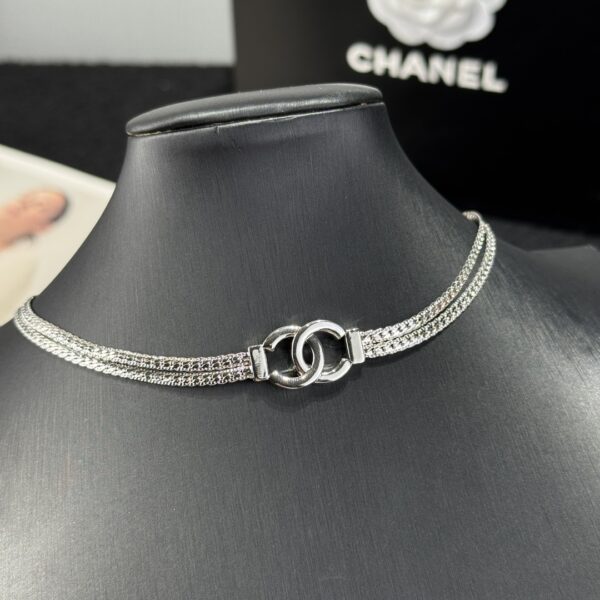 Chanel Silver Double C Double layer Snake Bone Chain Necklace - Image 5