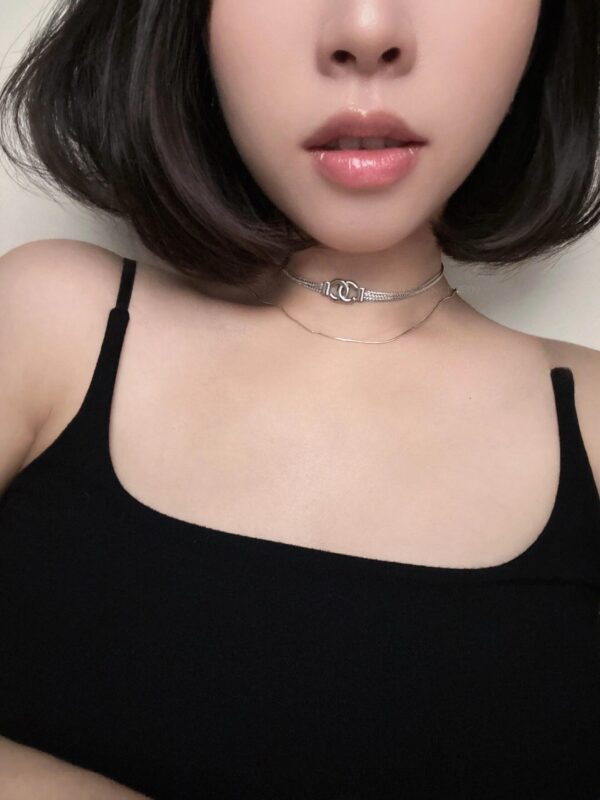 Chanel Silver Double C Double layer Snake Bone Chain Necklace - Image 6