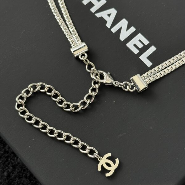 Chanel Silver Double C Double layer Snake Bone Chain Necklace - Image 7