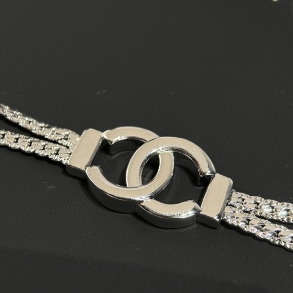 Chanel Silver Double C Double layer Snake Bone Chain Necklace - Image 8