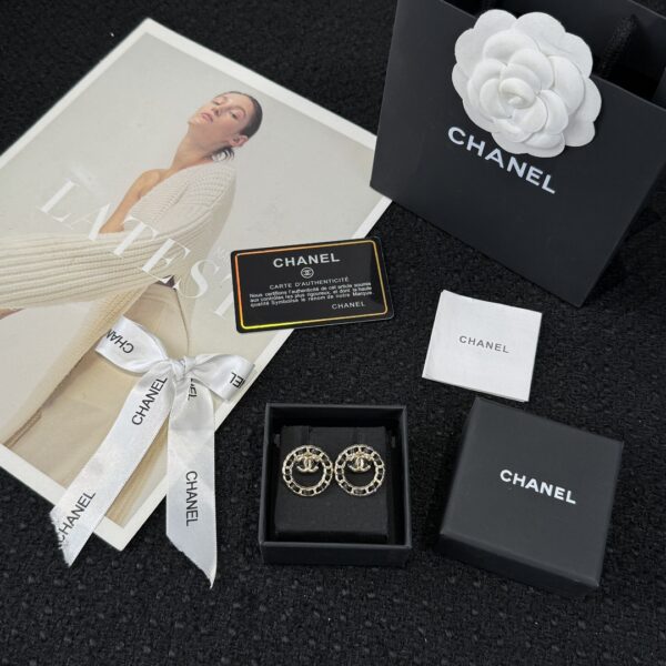 Chanel C1 Double C Round Black Leather Rope Earrings - Image 2