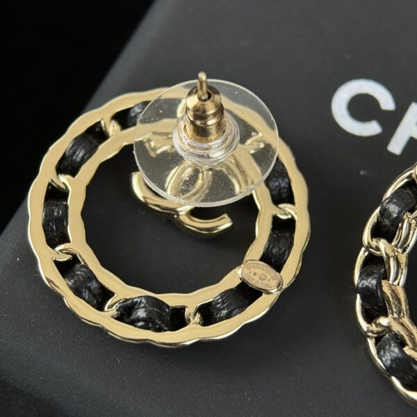 Chanel C1 Double C Round Black Leather Rope Earrings - Image 6