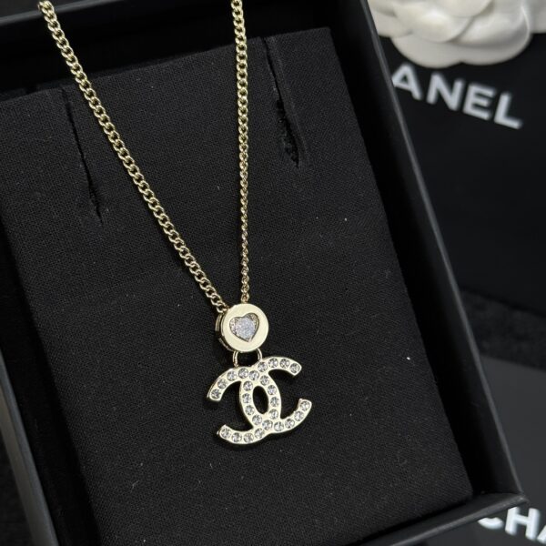 Chanel Double C Round Peach Heart Love Necklace