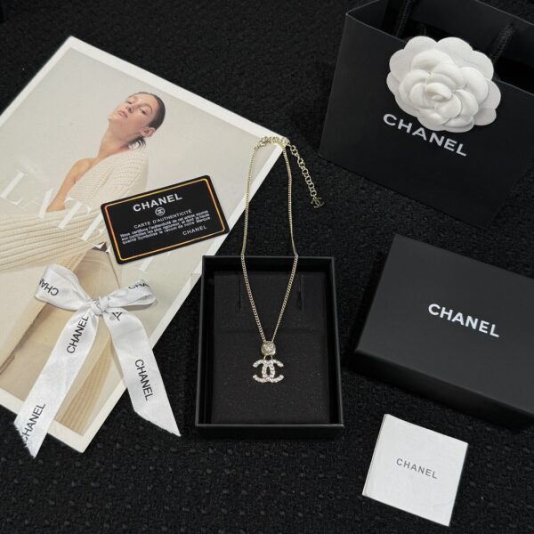 Chanel Double C Round Peach Heart Love Necklace - Image 2