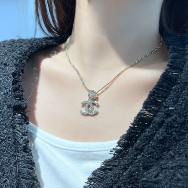Chanel Double C Round Peach Heart Love Necklace - Image 3