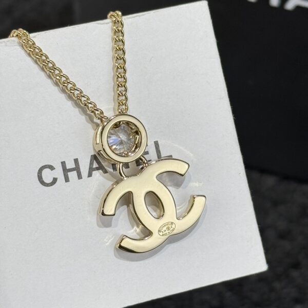 Chanel Double C Round Peach Heart Love Necklace - Image 5