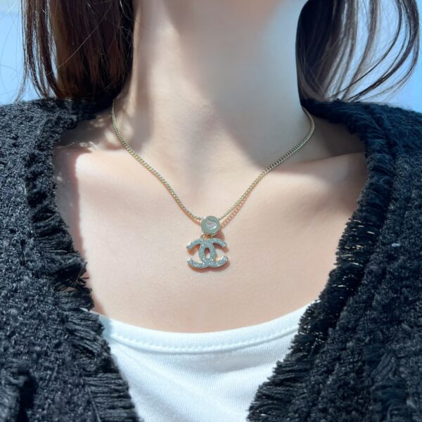 Chanel Double C Round Peach Heart Love Necklace - Image 4
