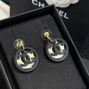 Chanel C2 Double C Round Black Earnail Earrings