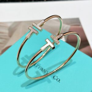 Tiffany&CO Classic T-shaped Series White Shell with Diamond Silver Rose Gold Double T Bracelet
