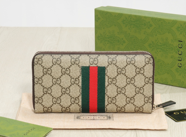 GUCCI Gucci GG SUPREME Men's and Women's Long Wallet Card Clip Classic Red and Green Stripes