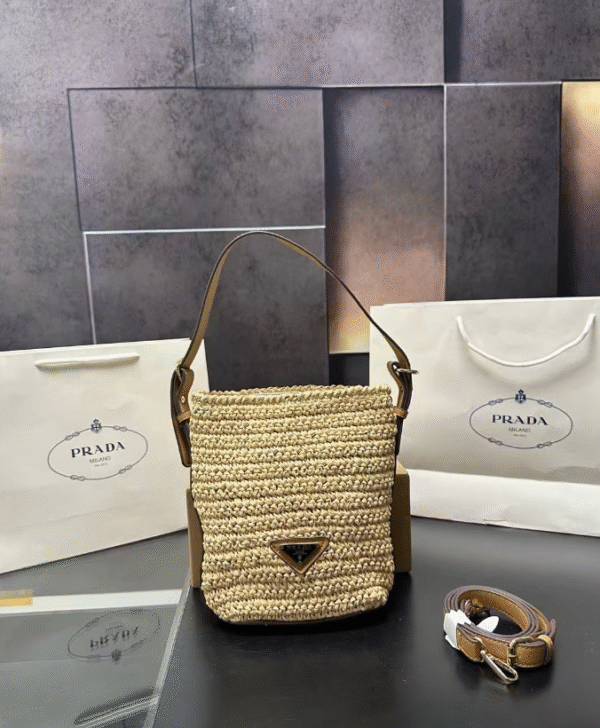 Prada Women's Raffia Crochet Soft Bucket Bag