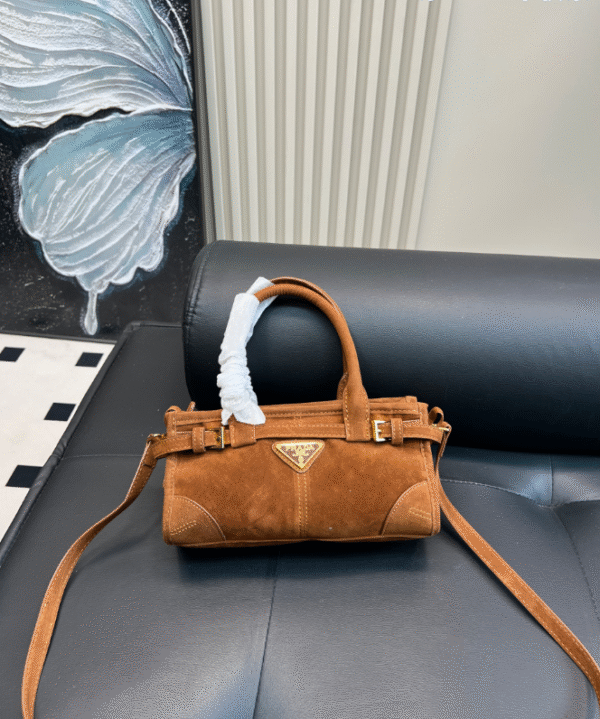 Prada Women's Metal Logo Medium Suede Cow Leather Handbag