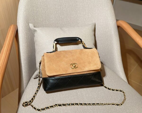 2025 new suede frosted cowhide color blocked CF mouth cover bag diamond grid chain bag fashionable diagonal cross shoulder handbag