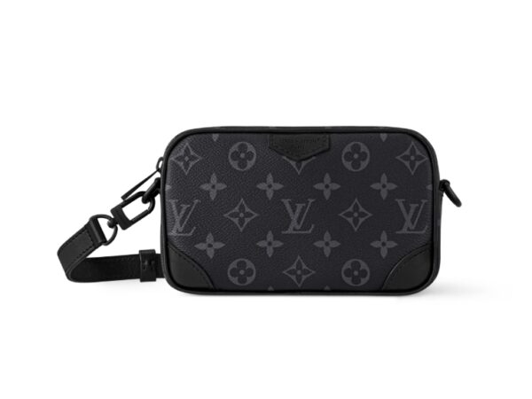 Louis Vuitton men's mini Monogram Eclipse canvas wallet with adjustable shoulder strap