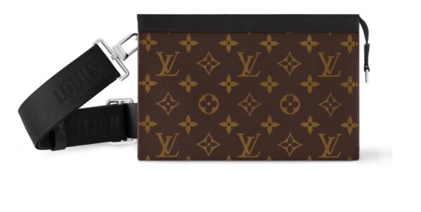 Louis Vuitton men's handbag with floral canvas shoulder strap and small coin purse