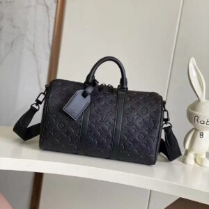 LV Keepall Bandoulière Black Knight Embossed Pillow Bag Shoulder and Crossbody Handbag