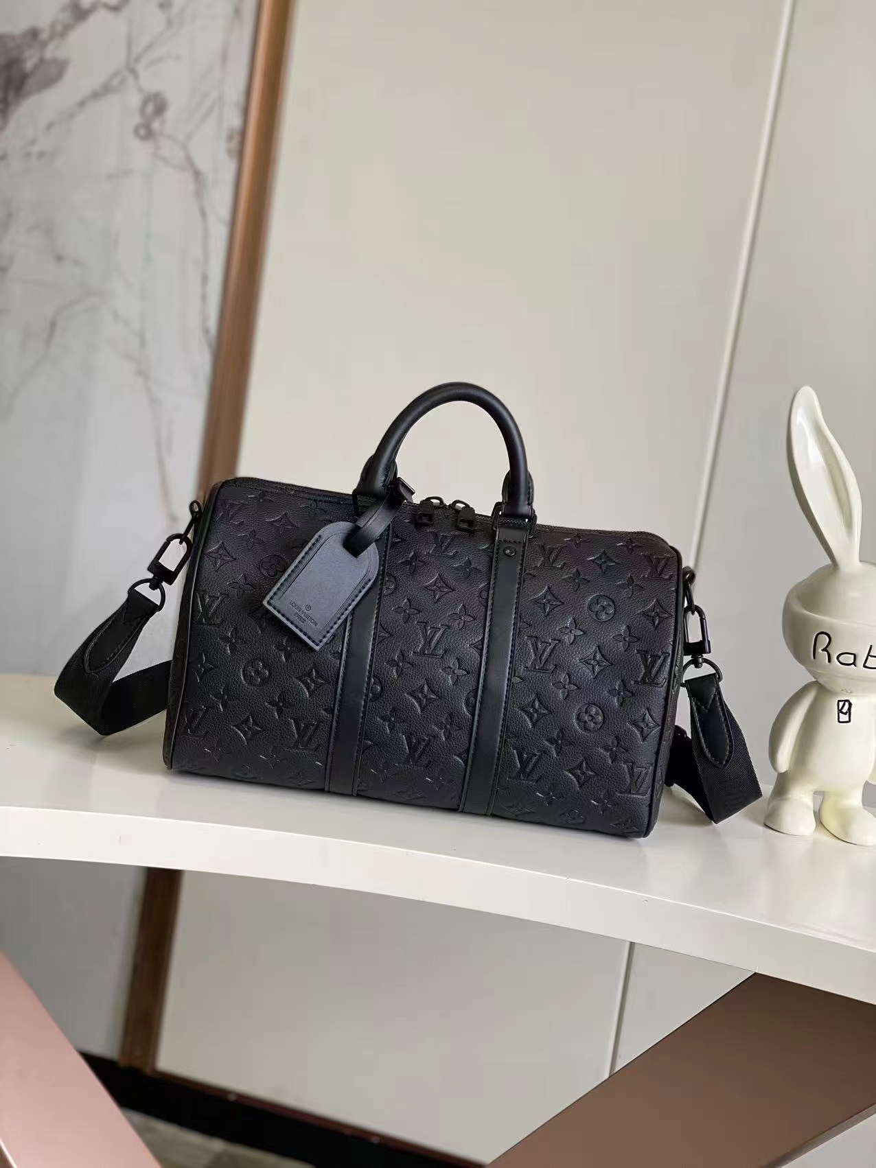 LV Keepall Bandoulière Black Knight Embossed Pillow Bag Shoulder and Crossbody Handbag